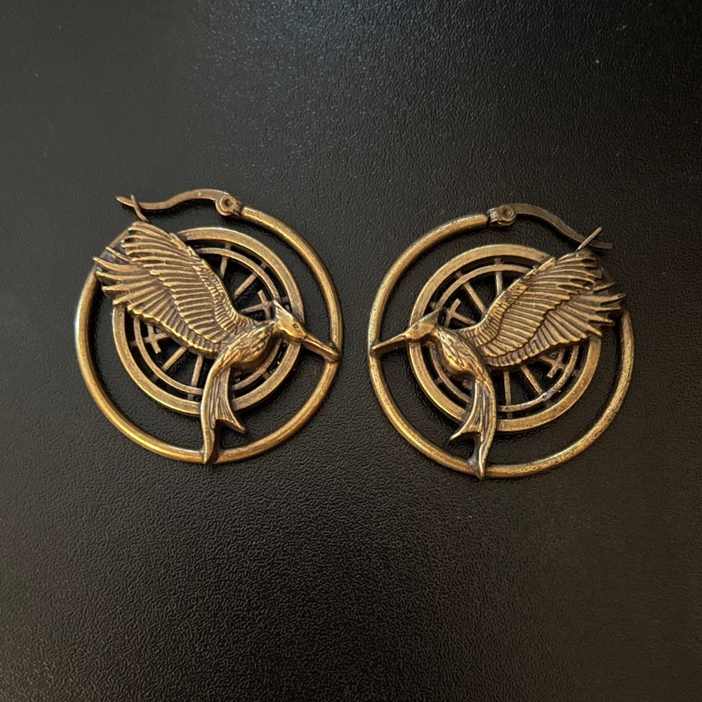 Gold Mockingjay Hoop Earrings
